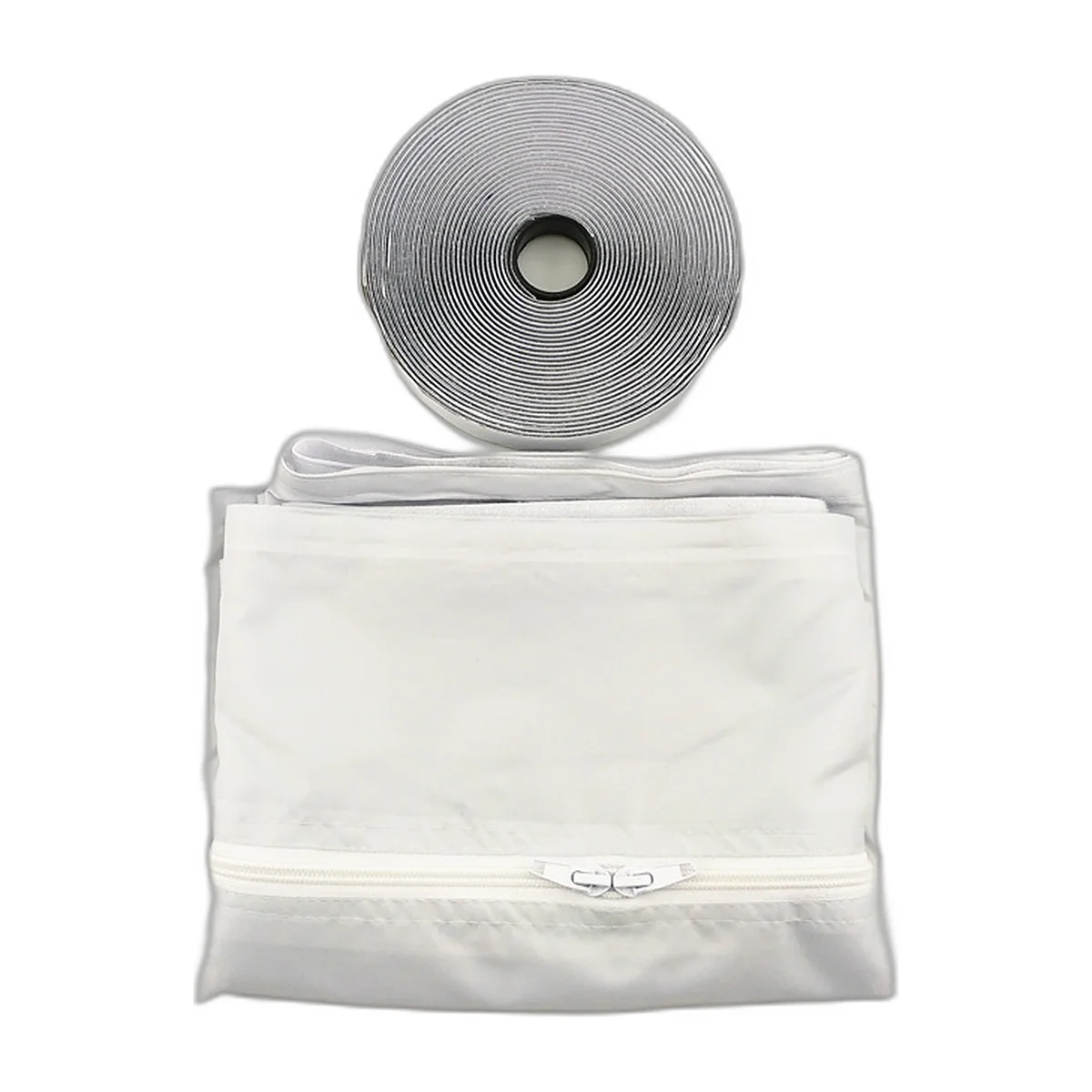 Kit de calfeutrage de fenêtre pour climatiseur mobile : toile blanche pliée avec fermeture éclair et rouleau de bande auto-agrippante — vue 3