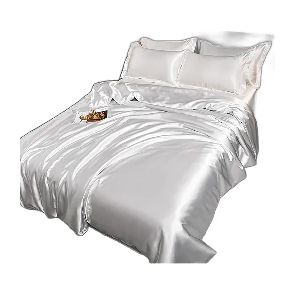 Parure de lit 4 pièces effet soie glacée, lit double : photo du produit
