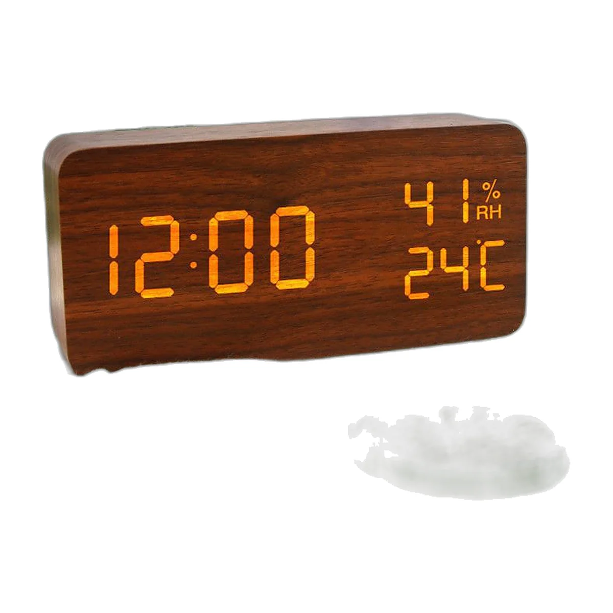 Thermo-hygromètre horloge à façade effet bois noir, affichage LED blanc de l’heure, de la température et de l’humidité — vue 3