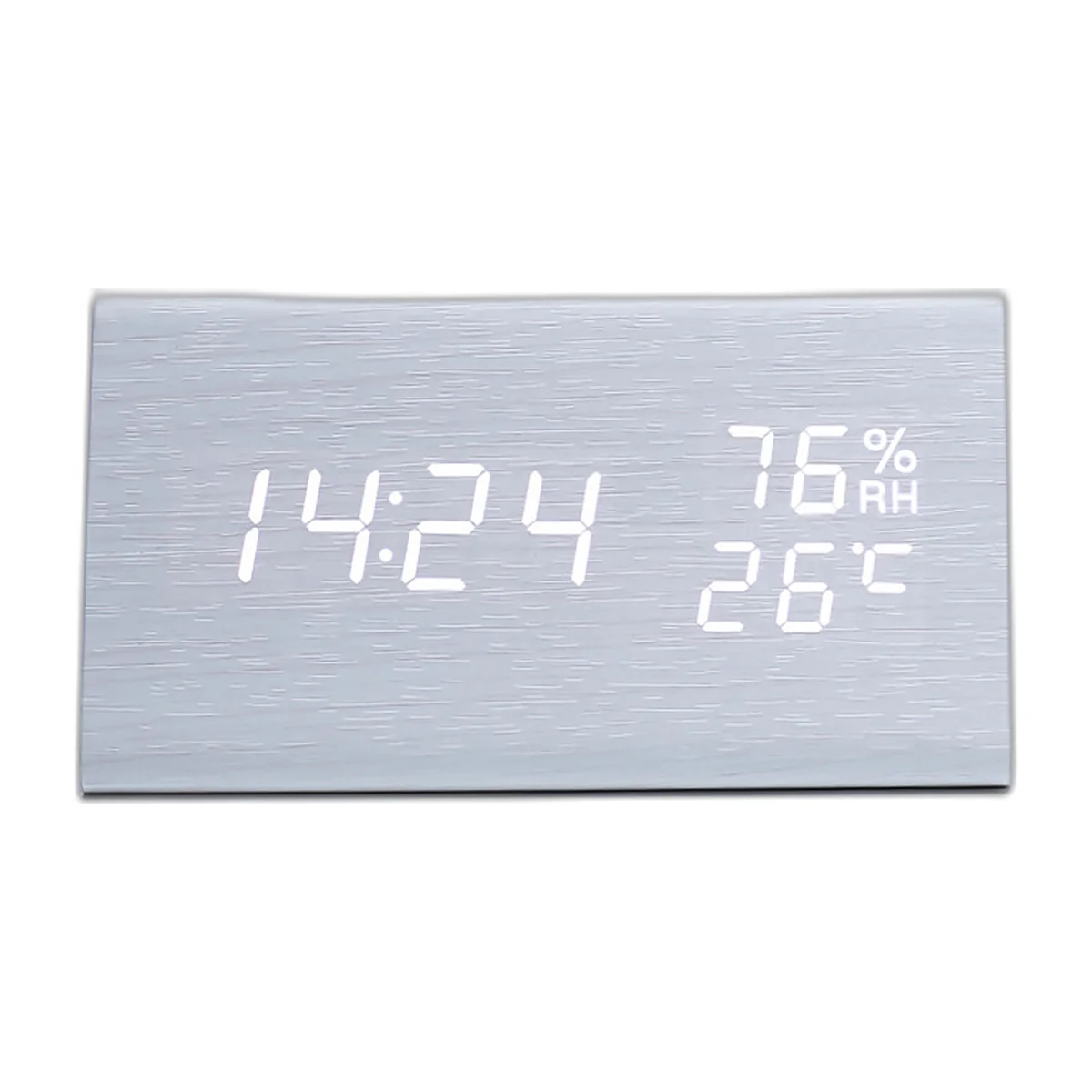 Thermo-hygromètre horloge à façade effet bois noir, affichage LED blanc de l’heure, de la température et de l’humidité — vue 4