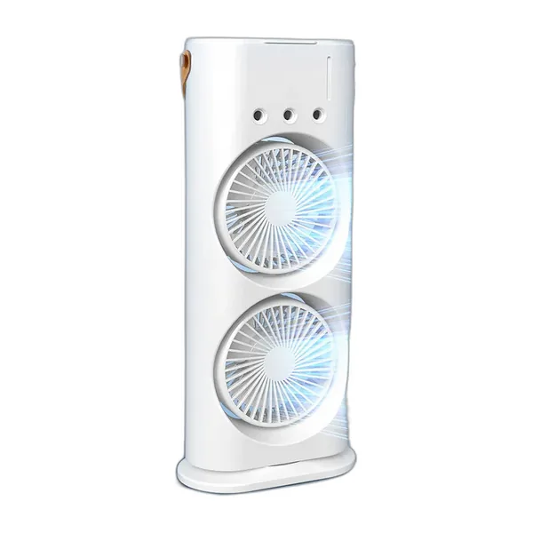 Ventilateur brumisateur blanc à double tête, colonne verticale avec deux hélices