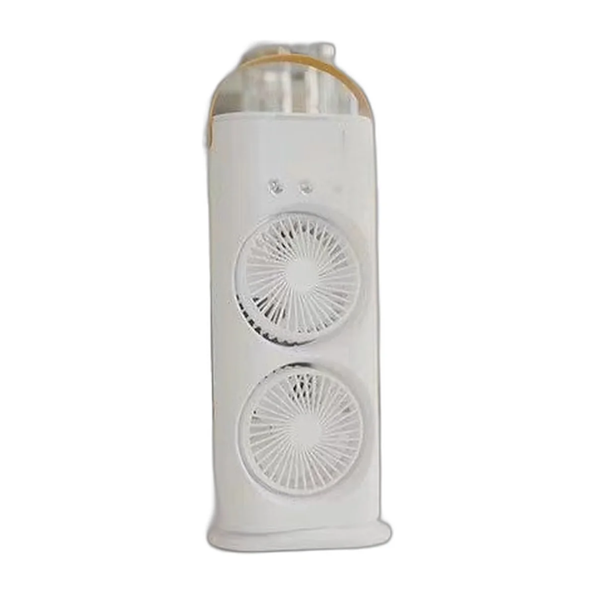 Ventilateur brumisateur blanc à double tête, colonne verticale avec deux hélices — vue 3