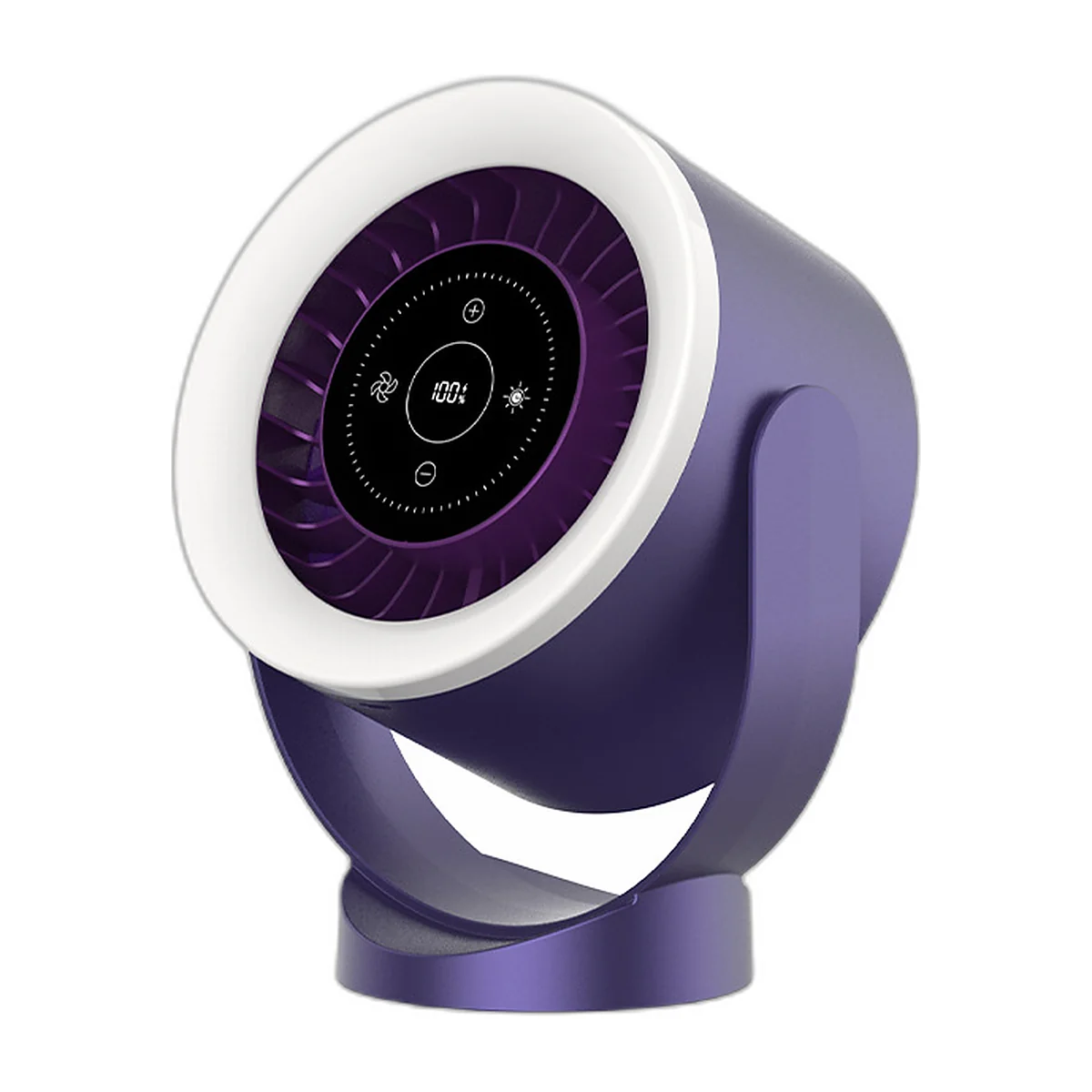 Ventilateur de bureau blanc à anneau lumineux et écran tactile, sur pied orientable — vue 5