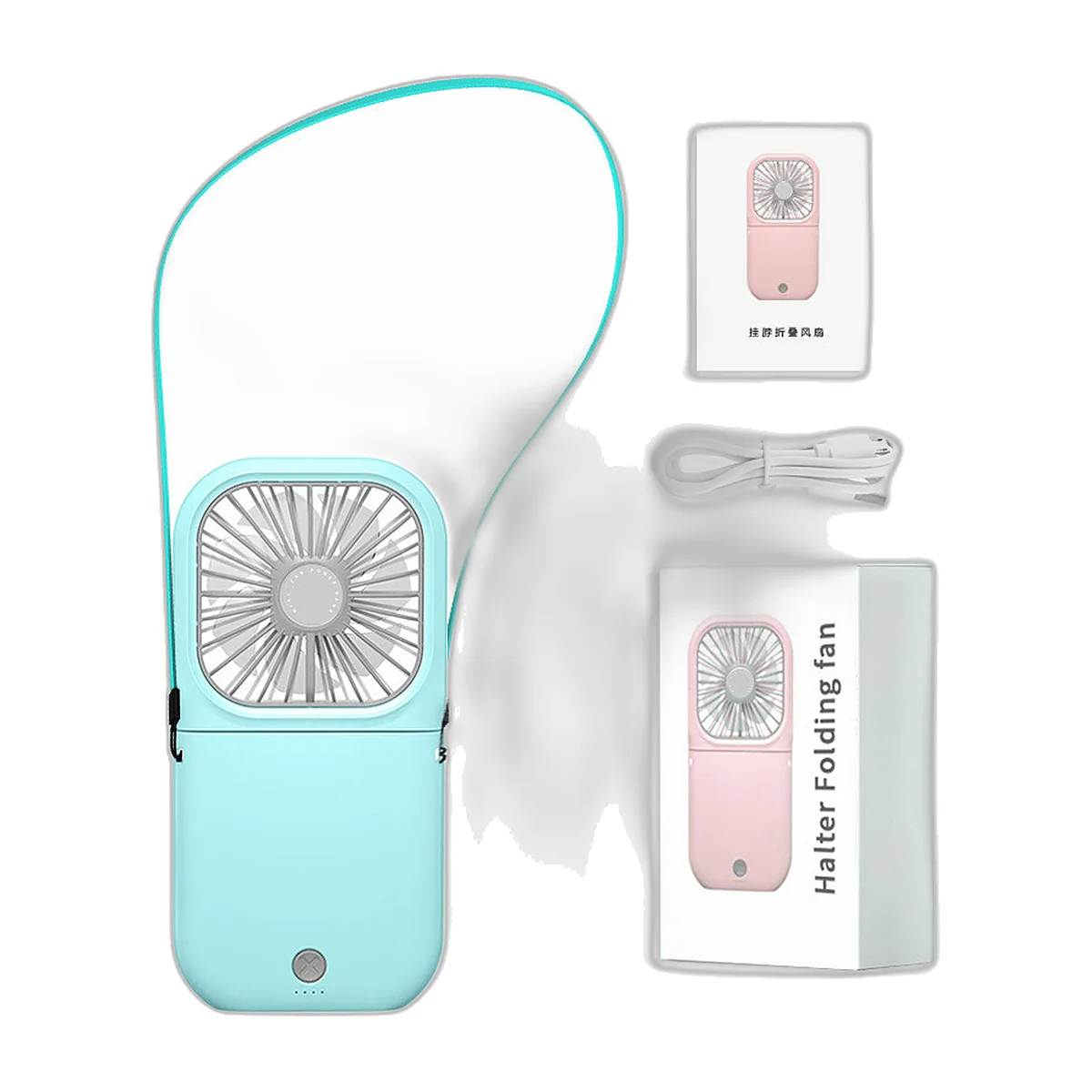 Ventilateur pliant à cordon avec support de téléphone, 3 000 mAh : photo du produit — vue 4