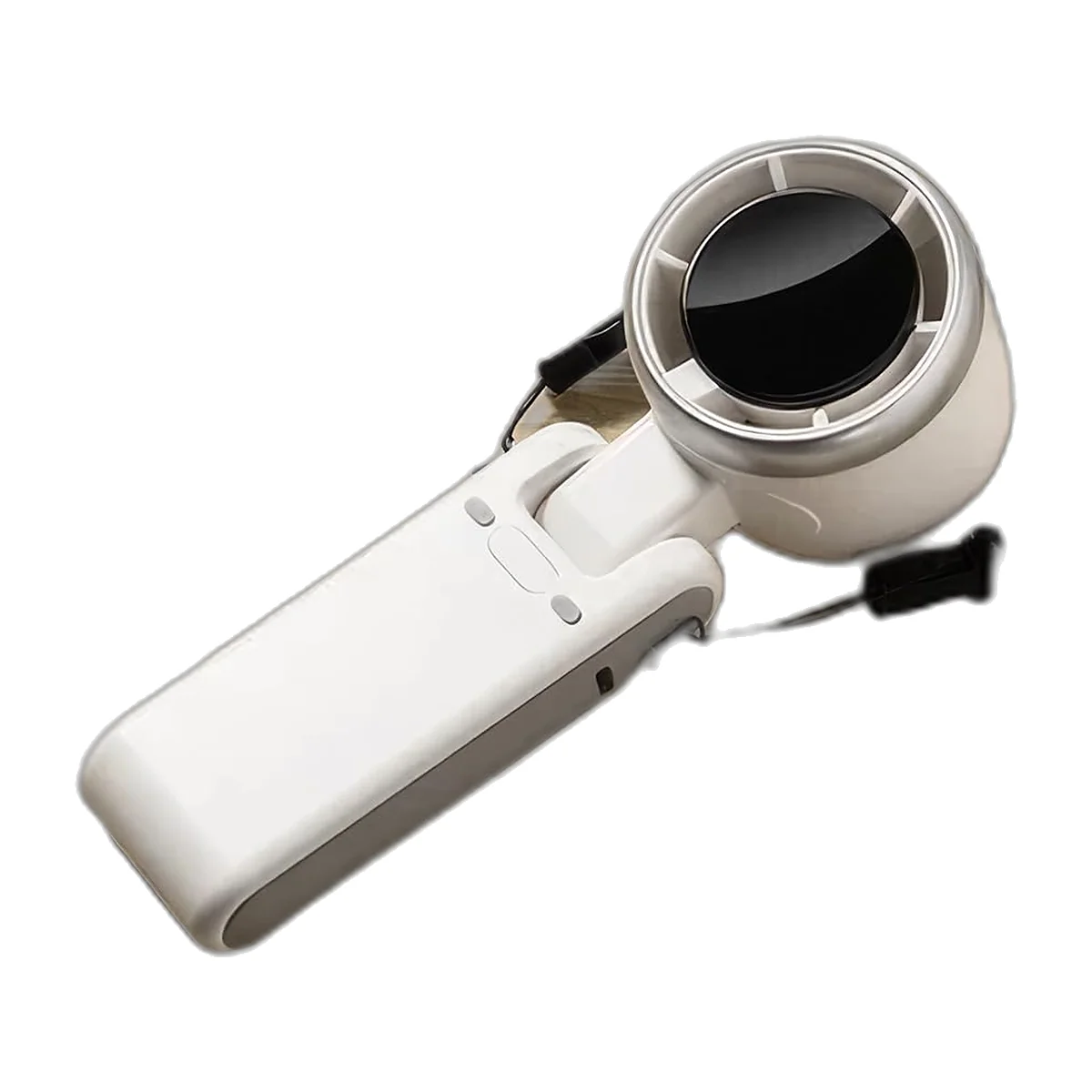 Ventilateur de poche pliant blanc tenu à la main, avec écran de vitesse — vue 4