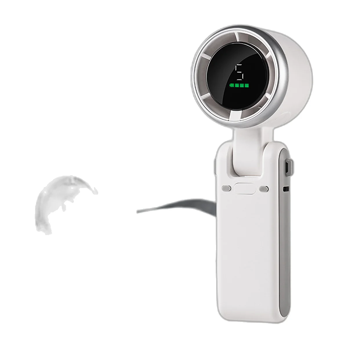 Ventilateur de poche pliant blanc tenu à la main, avec écran de vitesse — vue 6